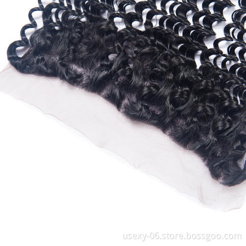 Wholesale Price Raw Indian Hair Deep Wave Human Hair Weave  Ear To Ear 13*4  Lace Frontal Closure
